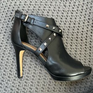 Marc Fisher Black Heeled Boots with Studded Straps